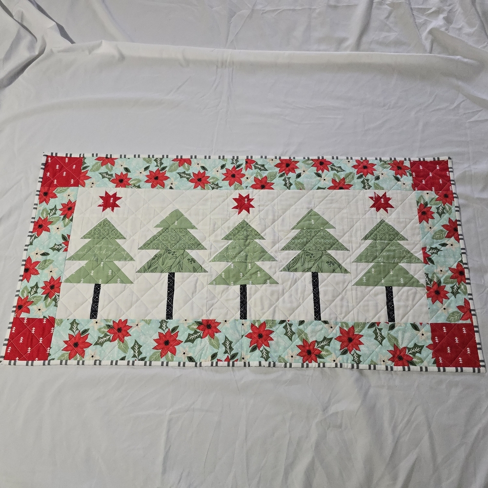 Handmade Christmas Tree Patchwork Table Runner Quilted Approximately 36” X 18”